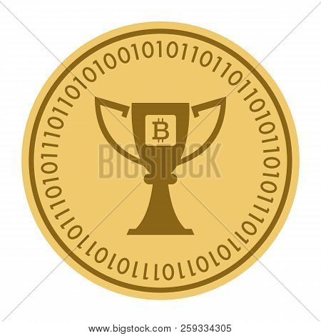 Golden Coin With Bitcoin Sign. Money And Finance Symbol Cryptocurrency. Vector Illustration Isolated