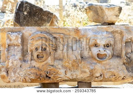 Theatrical Mask Relief Of Ancient Town Of Myra In The Lycia Region Of Anatolia , Modern Day Demre, T