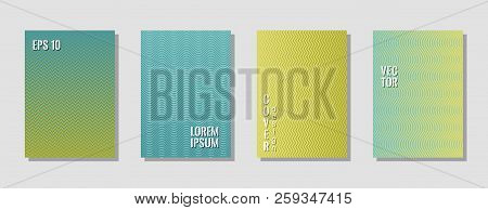 Vibrant Blue Gold Zig Zag Banner Templates, Wavy Lines Gradient Stripes Backgrounds For Musical Cove