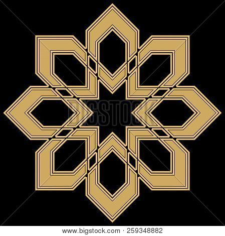 Vintage Round Frame In Retro Style, Barroco. Flower Decorative Gold Ornament, Element For Greeting C