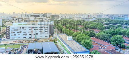 Panoramic Aerial View Construction Site Foundation Works At Eunos Neighborhood, Singapore