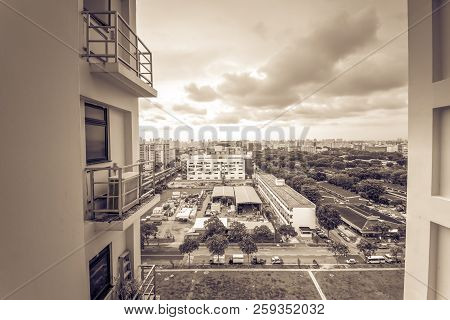 Filtered Tone Aerial View Construction Site Foundation Works At Eunos Neighborhood, Singapore
