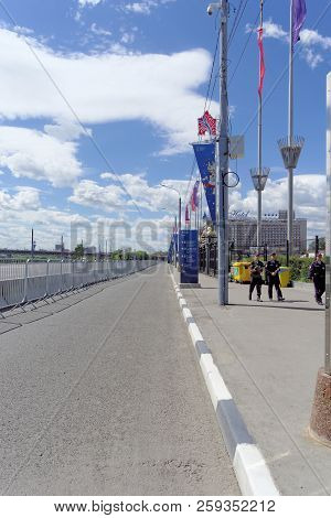 Nizhny Novgorod, Russia. - June 21.2018. Stop Of Bus Shuttles For Delivery Of Fans To The Football S