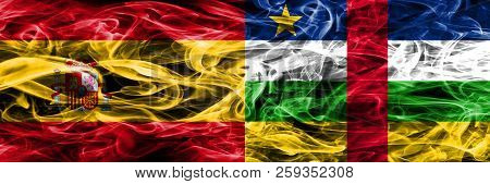 Spain Vs Central African Republic Smoke Flags Placed Side By Side. Thick Colored Silky Smoke Flags O
