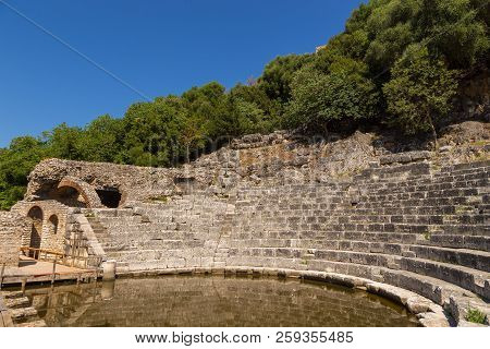 Butrint, Albania- 29 June 2014: Ruins Of Theater Of Buthrotum, Ancient Greek And Later Roman City An