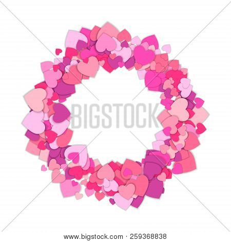 Round Frame Of Colorful Hearts Isolated On White Background. Confetti Of Hearts. Love Concept. Vecto