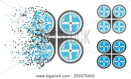 Nanocopter Screws Rotaion Icon In Dispersed, Dotted Halftone And Undamaged Versions. Points Are Orga