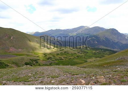 Scenic Views From Trail Ridge Road, Rocky Mountain National Park In Colorado, Usa.