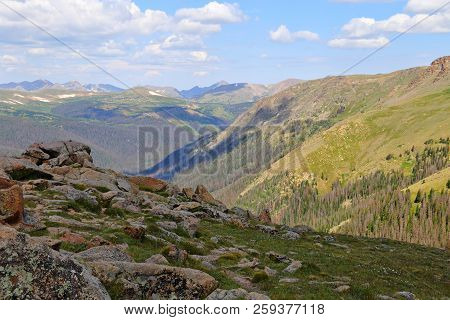Scenic Views From Trail Ridge Road, Rocky Mountain National Park In Colorado, Usa.