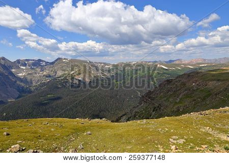 Scenic Views From Trail Ridge Road, Rocky Mountain National Park In Colorado, Usa.