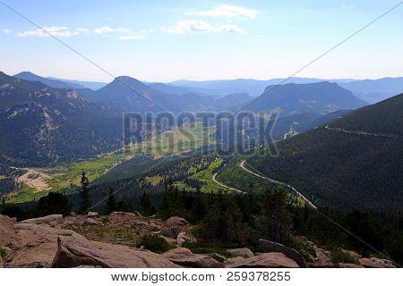 Scenic Views From Trail Ridge Road, Rocky Mountain National Park In Colorado, Usa.