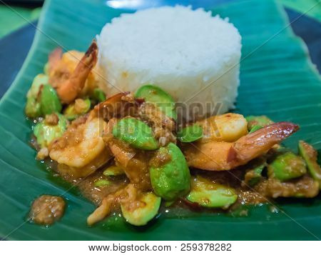 Stir-fried Twisted Cluster Stink Bean With Shrimps And Rice, Thai Dish