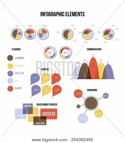 Education Data Visualisation Inforgaphic Element Vector Set. Gray, Brown, Orange Pie Chart, Circle D