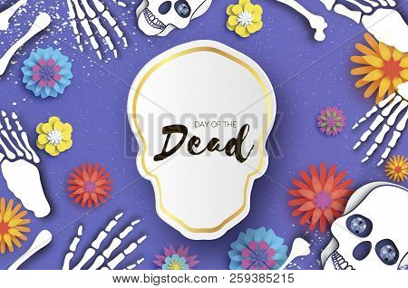 Day Of The Dead. Paper Cut Skull For Mexican Celebration. Traditional Mexico Skeleton. Dia De Muerto