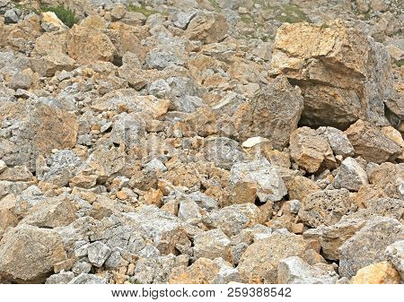 Stones And Solid Rock Of A Landslip In Mountain
