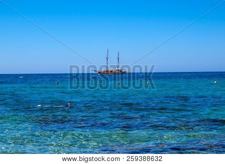 Old Style Sail Boat Near Malia On Crete, Geece