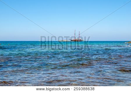 Old Style Sail Boat Near Malia On Crete, Geece