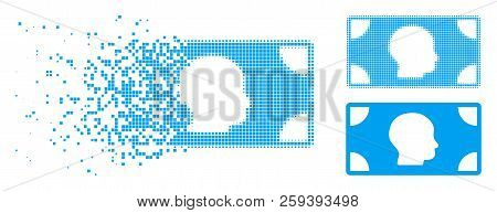 Banknote Icon In Dispersed, Pixelated Halftone And Whole Versions. Elements Are Arranged Into Vector