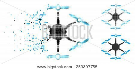 Hexacopter Icon In Dissolved, Dotted Halftone And Undamaged Versions. Elements Are Arranged Into Vec