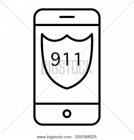 Emergency Call 911 Thin Line Icon. Phone Screen With 911 Number Illustration Isolated On White. Shie