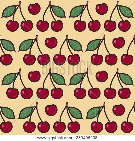 Seamless Pattern Background With Cherries, Colorful Illustration