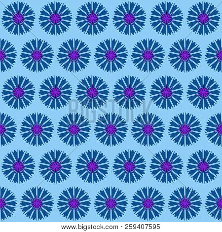 Seamless Pattern Background With Blue Flowers, Colorful Illustration