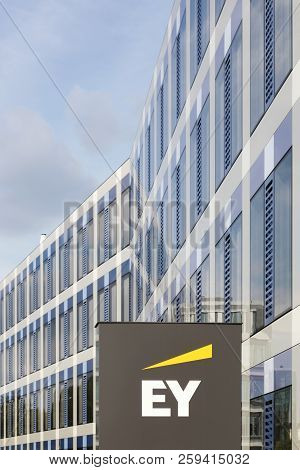 Kirchberg, Luxembourg - July 21, 2018: Ernst & Young Offices Building. Ernst & Young  Is One Of The 