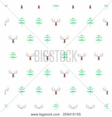 Reindeer Head, Fir Tree Seamless Cartoon Pattern On White Background Stock Vector Illustration Desig
