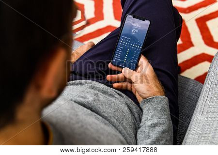 London, Uk - Sep 21, 2018: Man Using The New Apple Iphone Xs With The Immense Oled Retina Display An