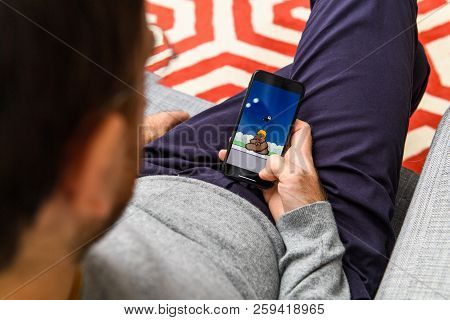 London, Uk - Sep 21, 2018: Man Using The New Apple Iphone Xs With The Immense Oled Retina Display An