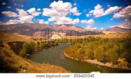 Landscape Of Colored Mountain Near Kokemeren River, Djumgal, Kyrgyzstan