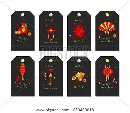 Vector Linear Design For Chinese New Year Greetings With Traditional Elements And Itams On White Bac