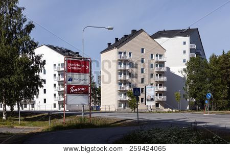 Umea, Sweden On June 17. View Of Crossroads This Side Newly Build Modern Apartment Blocks On June 17