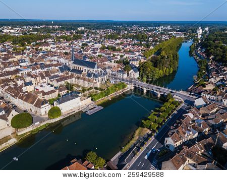 Aerial Photography Of The Bank Of Loing River In Nemours City