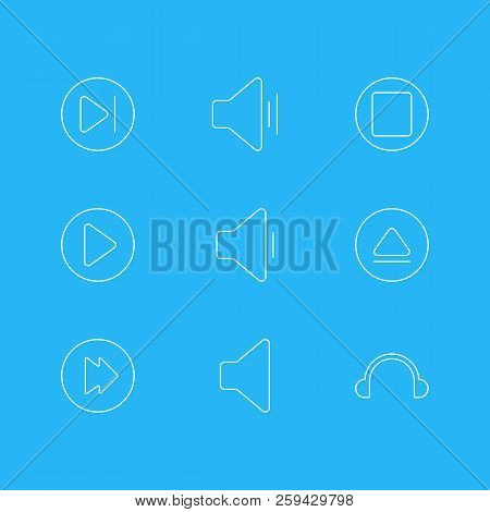 Vector Illustration Of 9 Melody Icons Line Style. Editable Set Of Stop, Forward, Eject And Other Ico