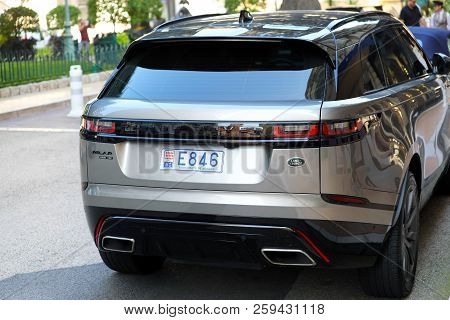 Monte-carlo, Monaco - September 19 2018 : Luxury Silver Land Rover Range Rover Velar 3.0 D300 Bva Hs
