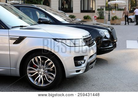 Monte-carlo, Monaco - September 19 2018 : Two Luxurious Suvs Parked In Front Of Monte Carlo Casino I