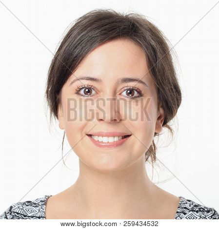 Close-up Portrait Of Young Joyful Brunette Woman