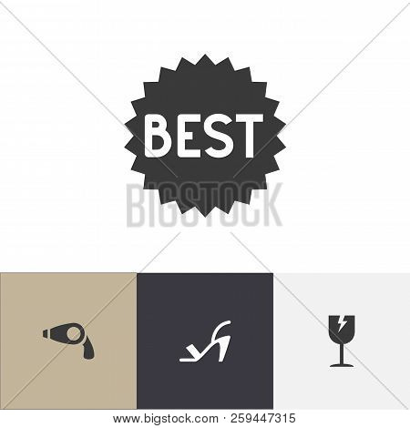 Set Of 4 Editable Shopping Icons. Includes Symbols Such As Hair Dryer, Best Sale, High Heeled Sandal