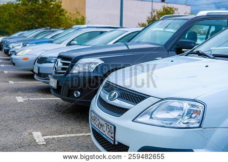 Moscow, Russia - September, 20, 2018: Cars on a parking on a park-and-ride parking near Annino metro station in Moscow, Russia
