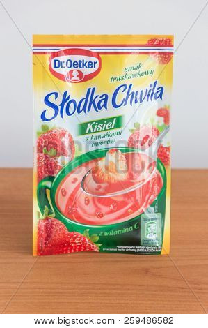 Pruszcz Gdanski, Poland - September 16, 2018: Dr. Oekter Instant Fruit Kisiel Slodka Chwila. Kisiel 