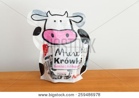 Pruszcz Gdanski, Poland - September 18, 2018: Bag Of Muu! Krowki From Auchan. Polish Traditional Mil