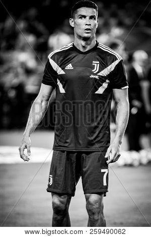 VALENCIA, SPAIN - SETEMBER 19: Cristiano Ronaldo during UEFA Champions League match between Valencia CF and Juventus at Mestalla Stadium on September 19, 2018 in Valencia, Spain