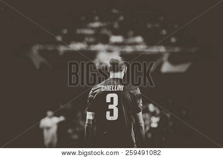 VALENCIA, SPAIN - SETEMBER 19: Chiellini during UEFA Champions League match between Valencia CF and Juventus at Mestalla Stadium on September 19, 2018 in Valencia, Spain