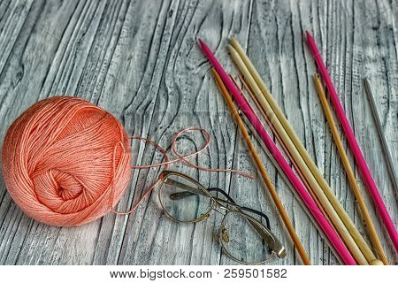 Threads For Knitting Close-up. Knitting As A Hobby. Accessories For Knitting.