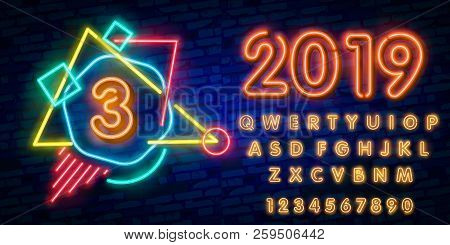 Number Three Symbol Neon Sign Vector. Third, Number Three Template Neon Icon, Light Banner, Neon Sig