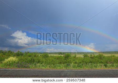 Two Rainbows Over The Forest, Summer Day In Siberia