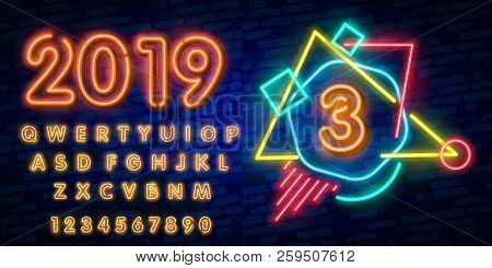 Number Three Symbol Neon Sign Vector. Third, Number 3 Template Neon Icon, Light Banner, Neon Signboa