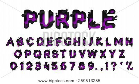 Alphabet Colors Purple And Black. Paper Cut Letter. Fluid Typeface, Texture Style Papercut.