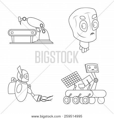 Vector Design Of Robot And Factory Sign. Set Of Robot And Space Vector Icon For Stock.